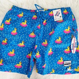 NWT- Beach Bros Men's Swim Trunks- Rubber Ducky & Blue- Medium- 6.5" Inseam